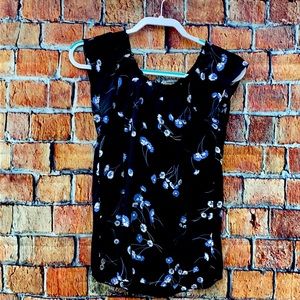 LC Lauren Conrad sleeveless top. Black with blue and white flowers